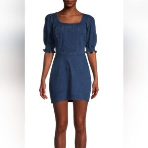 Brand New W Tags Betsey Johnson Corset Denim Puff Sleeve Dress Size L